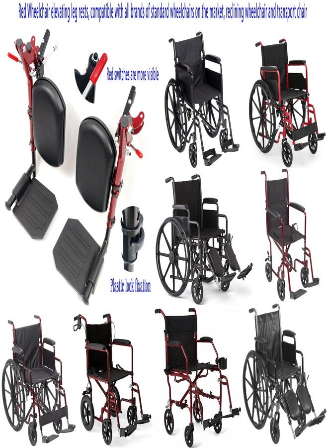 ActveMob Red Wheelchair elevating Leg Rests, w/Calf pad, Non-Slip Footplates, Compatible with Reclining Wheelchair, Standard Wheelchair, Transport Chair. Universal Wheelchair Parts, (1 Pair,Red) - Image 2