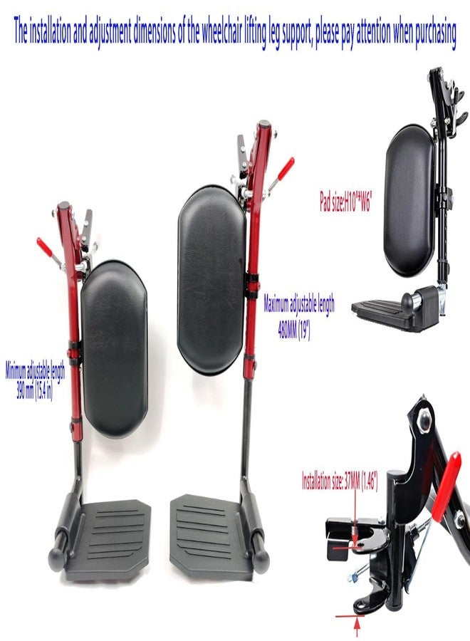 ActveMob Red Wheelchair elevating Leg Rests, w/Calf pad, Non-Slip Footplates, Compatible with Reclining Wheelchair, Standard Wheelchair, Transport Chair. Universal Wheelchair Parts, (1 Pair,Red) - Image 3