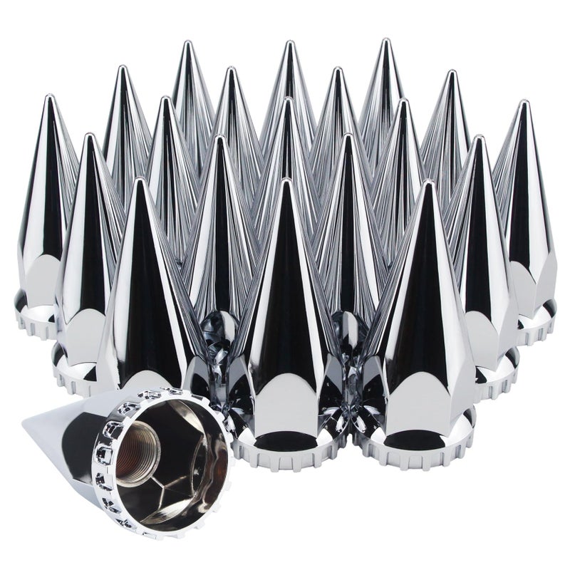 GREPSPUD 33mm x 4 34 Thread On Spike Lug Nut Covers Screw On ABS Chrome Plastic Pointed Screwon Lug Nuts Cover for Semi Trucks Chromed Spiked Lug Nut Caps Pack of 20 - Image 3
