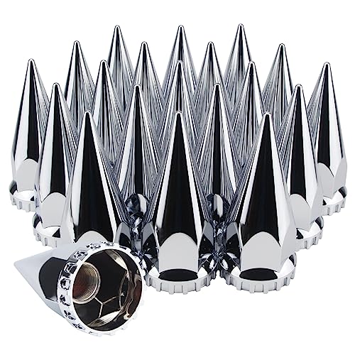 GREPSPUD 33mm x 4 34 Thread On Spike Lug Nut Covers Screw On ABS Chrome Plastic Pointed Screwon Lug Nuts Cover for Semi Trucks Chromed Spiked Lug Nut Caps Pack of 20 - Image 1
