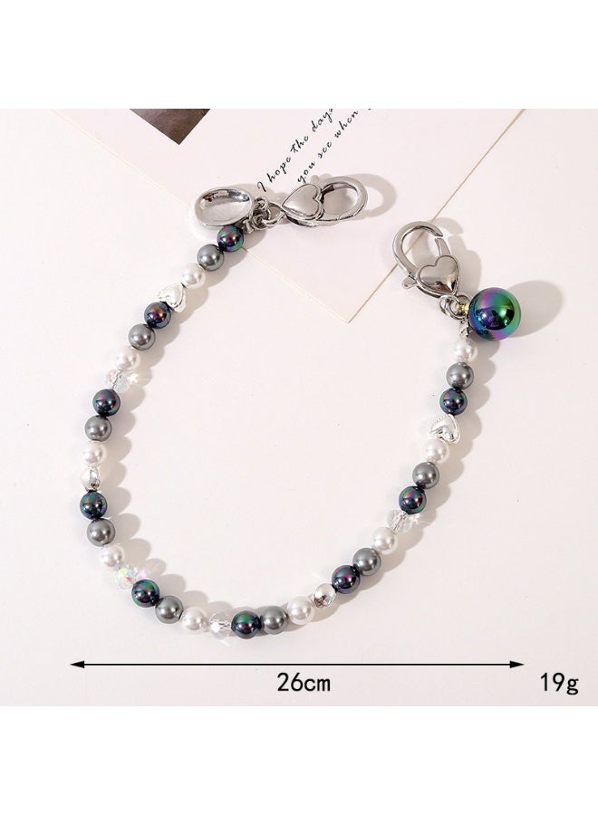 NIBEMINENT Beaded Phone Lanyard, Anti Lost Removable Wrist Strap, Natural Pearl Bracelet Pendant, Phone Keychain Lanyard