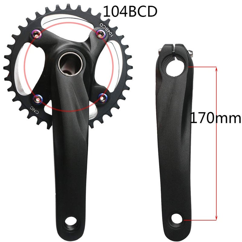 GANOPPER 32T Single Speed Crankset 1X MTB Crank Arm Set 104 BCD Narrow Wide Teeth 9s 10s 11s Road Bicycle Crankset with 68mm 73mm Bottom Bracket - Image 4
