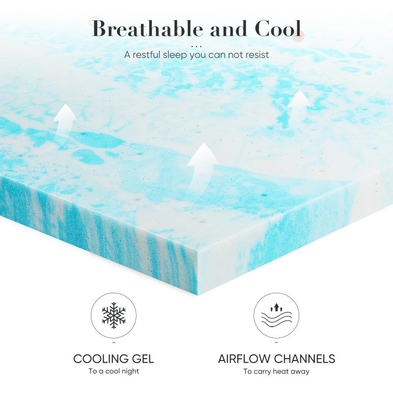 DUMOS Mattress Toppers Memory Foam King Size, 3 Inch Thick Bed Topper Pad Cooling Gel Infused Soft Comfy Padding Breathable for Sleeper Sofa Couch RV Camper, CertiPUR-US Certified, Blue - Image 2