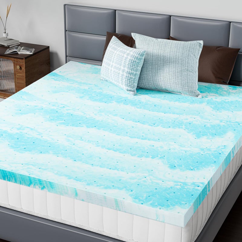 DUMOS Mattress Toppers Memory Foam King Size, 3 Inch Thick Bed Topper Pad Cooling Gel Infused Soft Comfy Padding Breathable for Sleeper Sofa Couch RV Camper, CertiPUR-US Certified, Blue - Image 1