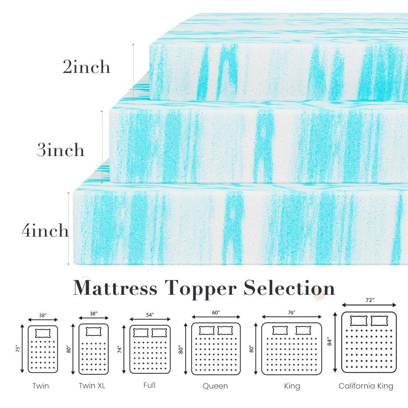 DUMOS Mattress Toppers Memory Foam King Size, 3 Inch Thick Bed Topper Pad Cooling Gel Infused Soft Comfy Padding Breathable for Sleeper Sofa Couch RV Camper, CertiPUR-US Certified, Blue - Image 5