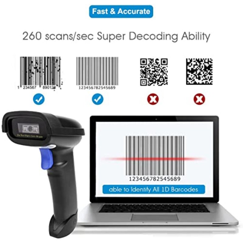 CCD Barcode Scanner 1D Bluetooth 2.4GHz Wired Cable Barcode Reader NT-1228BC - Image 4