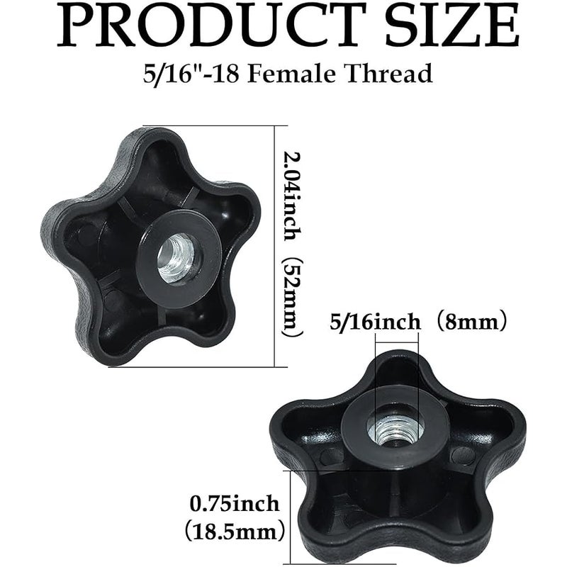Aifeier ET 4 Pieces 5/16-18 Female Thread 5 Star Knobs Nylon Clamping Knob Jig Knobs - Image 2