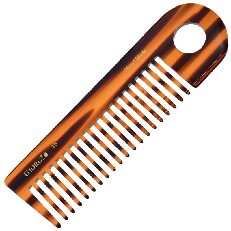 Giorgio G45 Large 655 Inch Hair Detangling Comb Wide Teeth for Thick Curly Wavy Hair Long Detangler Comb For Wet and Dry Handmade of Quality Cellulose SawCut Hand Polished Tortoise Shell