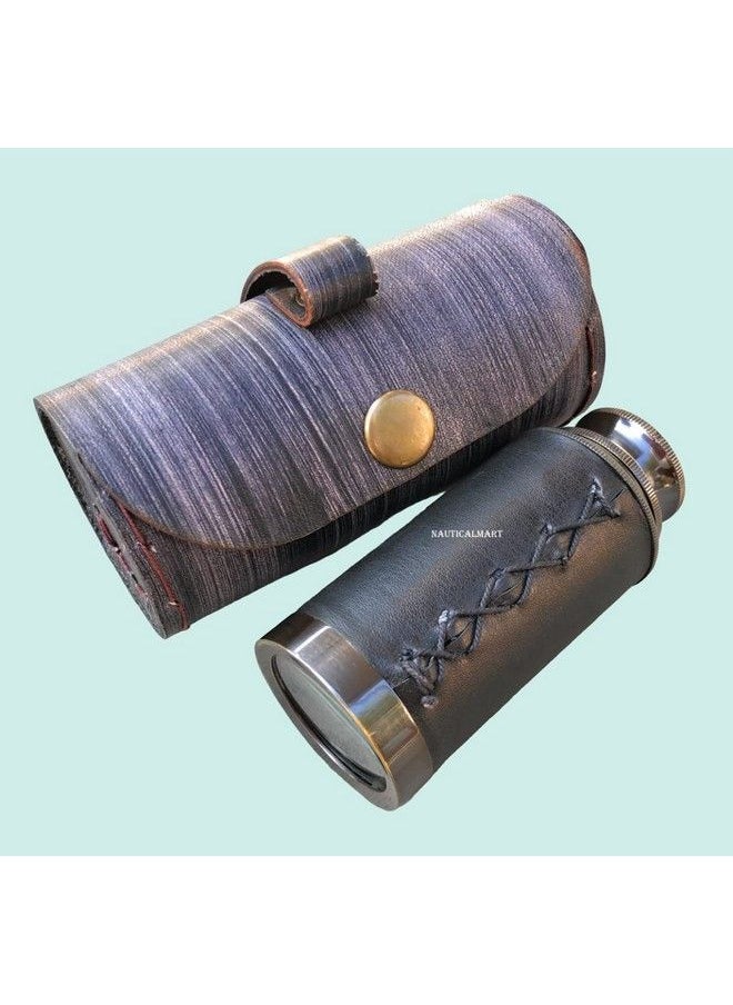 NAUTICALMART 6" Handheld Brass Telescope With Leather Case Pirate Navigation Marine Antique Telescope Collectible Nautical Decor Spyglass Gifts Rustic Vintage Home & Office Decor  - Image 5