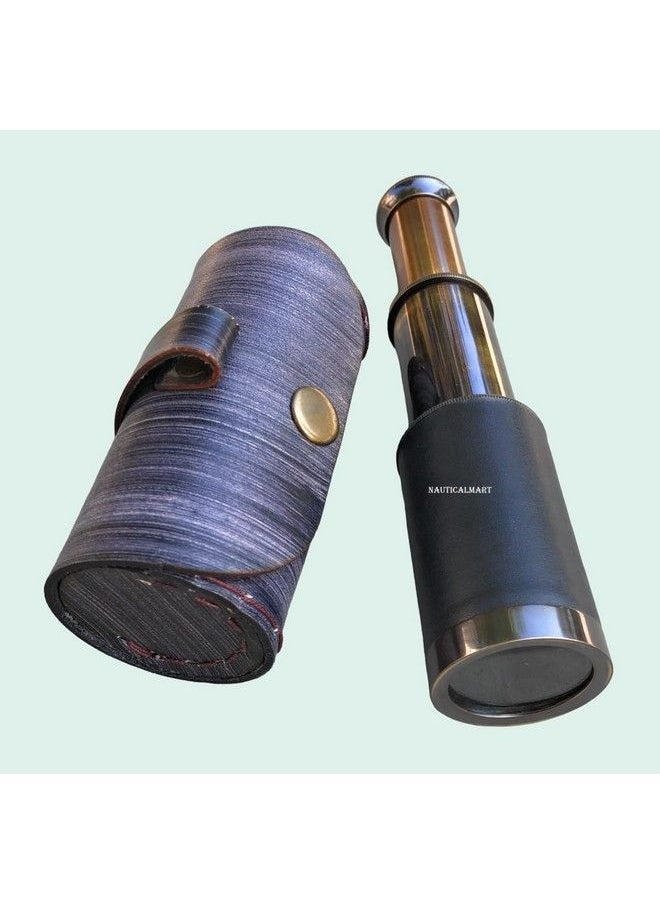 NAUTICALMART 6" Handheld Brass Telescope With Leather Case Pirate Navigation Marine Antique Telescope Collectible Nautical Decor Spyglass Gifts Rustic Vintage Home & Office Decor  - Image 3