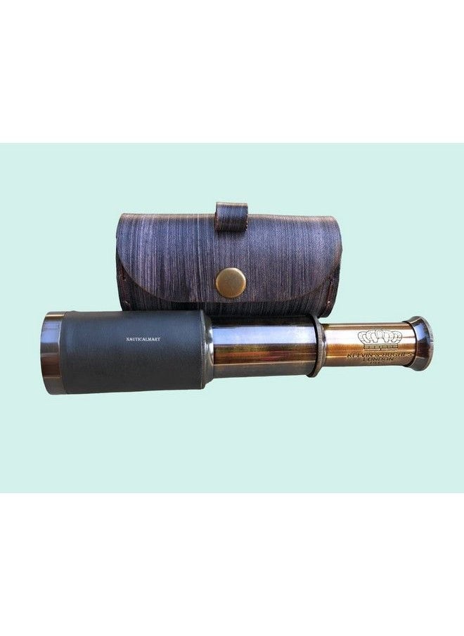 NAUTICALMART 6" Handheld Brass Telescope With Leather Case Pirate Navigation Marine Antique Telescope Collectible Nautical Decor Spyglass Gifts Rustic Vintage Home & Office Decor  - Image 4