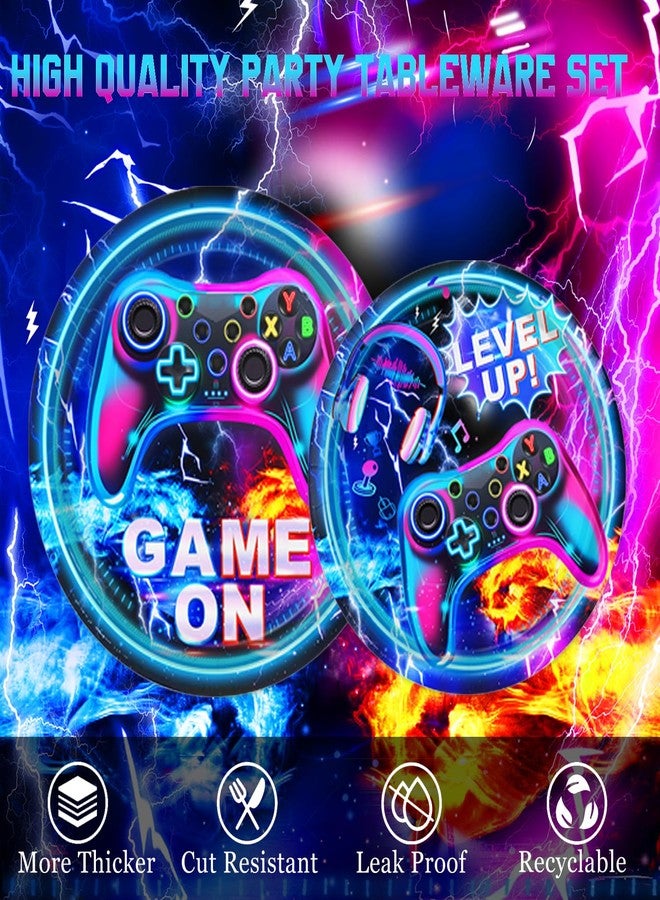 LINHAXM Video Game Birthday Decorations Includes Plates, Napkins, Cups, Cutlery, Cake & Cupcake Toppers, Banner, Hanging Swirls, Tablecloth, Balloons for Gamer Birthday Party Decorations, Serve 20 - Image 3