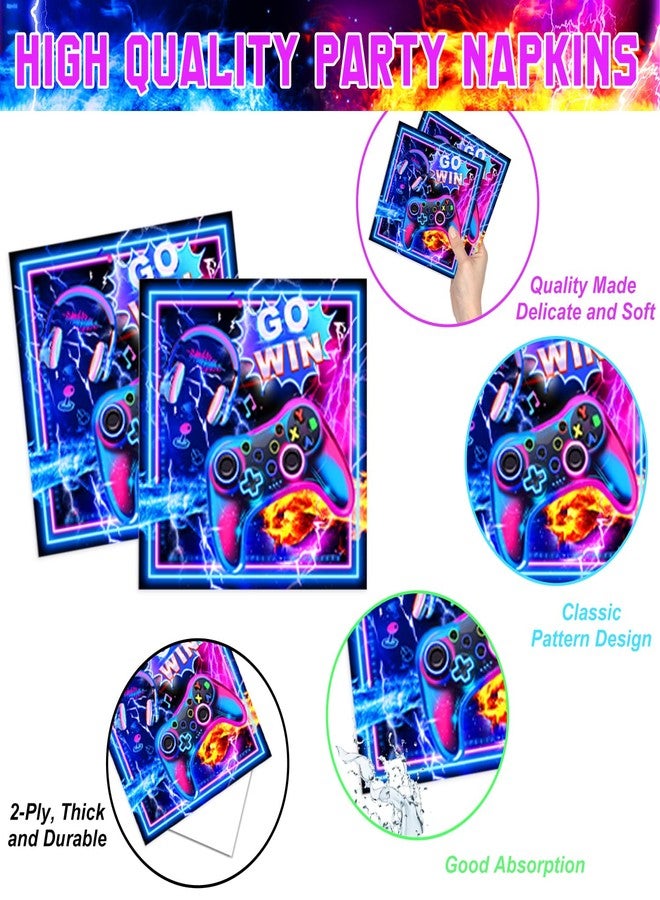 LINHAXM Video Game Birthday Decorations Includes Plates, Napkins, Cups, Cutlery, Cake & Cupcake Toppers, Banner, Hanging Swirls, Tablecloth, Balloons for Gamer Birthday Party Decorations, Serve 20 - Image 4