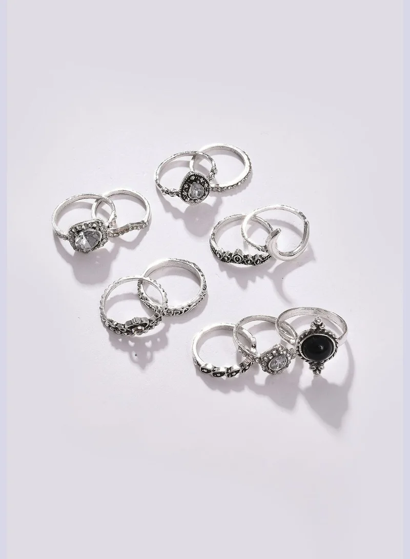 SOHI Pack of 11 Silver Plated Designer Stone Ring