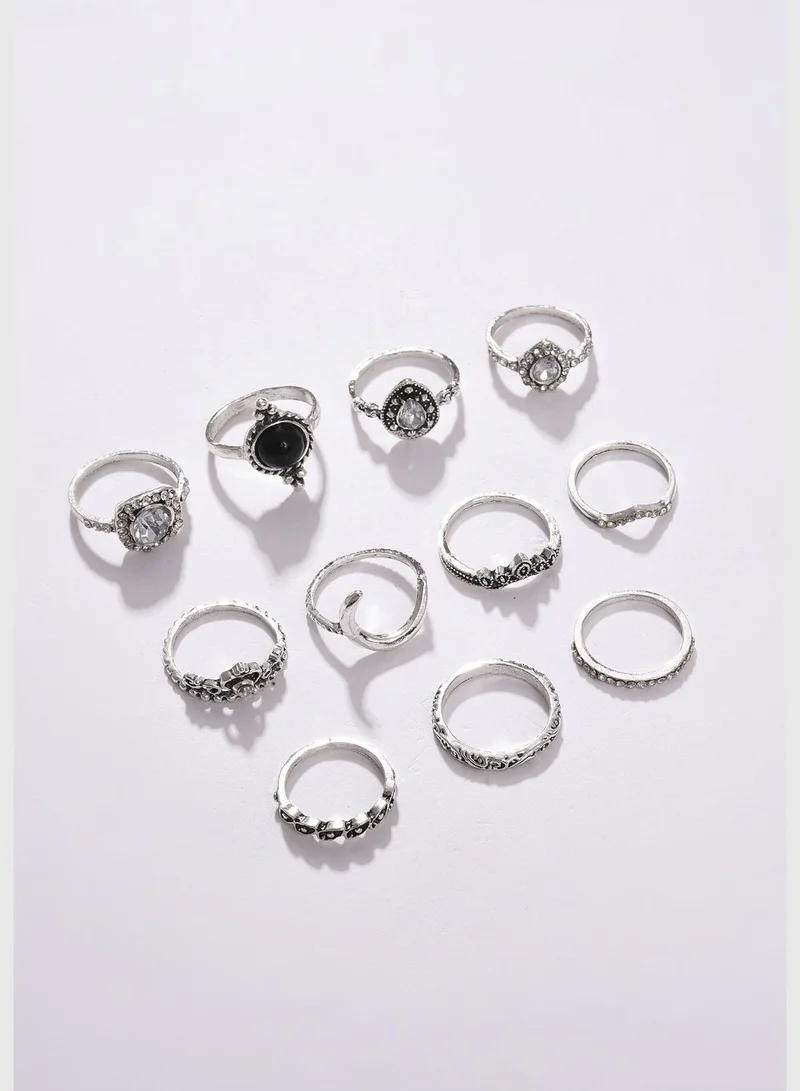 SOHI Pack of 11 Silver Plated Designer Stone Ring