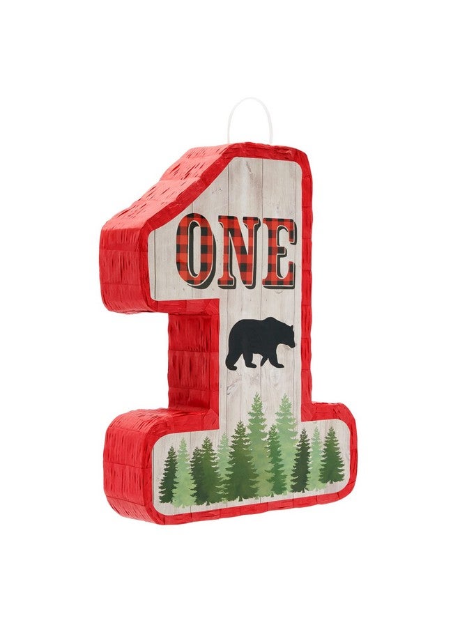 Blue Panda Number 1 Pinata For Kids Lumberjack First Birthday Decorations, Red/Black Buffalo Plaid (16.6 X 13 X 3 In) - Image 1
