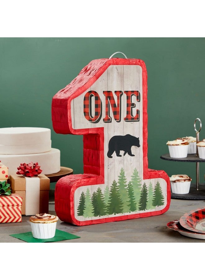 Blue Panda Number 1 Pinata For Kids Lumberjack First Birthday Decorations, Red/Black Buffalo Plaid (16.6 X 13 X 3 In) - Image 2