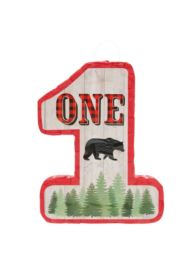 Blue Panda Number 1 Pinata For Kids Lumberjack First Birthday Decorations, Red/Black Buffalo Plaid (16.6 X 13 X 3 In) - Image 3