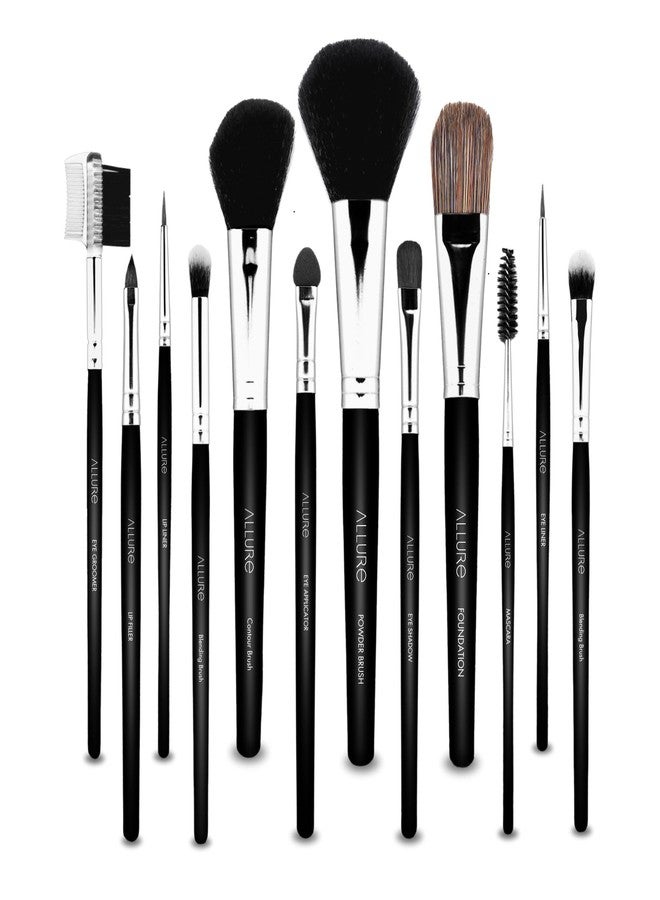 ALLURE Professional Makeup Brush Set, 12 Pieces, Bamboo Handle, Synthetic Bristles, for Powder, Foundation, Eyeshadow, Blending, Contouring, MBS-12 - Image 1