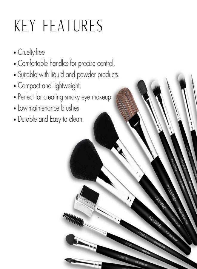 ALLURE Professional Makeup Brush Set, 12 Pieces, Bamboo Handle, Synthetic Bristles, for Powder, Foundation, Eyeshadow, Blending, Contouring, MBS-12 - Image 4