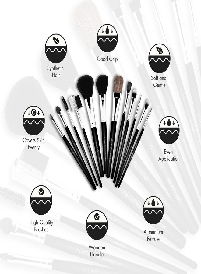 ALLURE Professional Makeup Brush Set, 12 Pieces, Bamboo Handle, Synthetic Bristles, for Powder, Foundation, Eyeshadow, Blending, Contouring, MBS-12 - Image 5