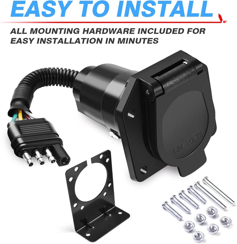 MICTUNING 4 Way Flat to 7 Way Round Blade Trailer Adapter Wiring Harness 4 Pin to 7 Pin Electrical Connect Wiring Plug Connector with Mounting Bracket for RV Truck Factory Tow Package - Image 5