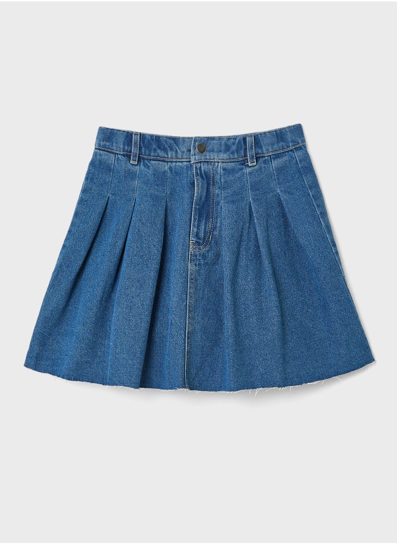 Vero Moda Girl - Kids Denim Pleated High Waist Skirt - Image 1