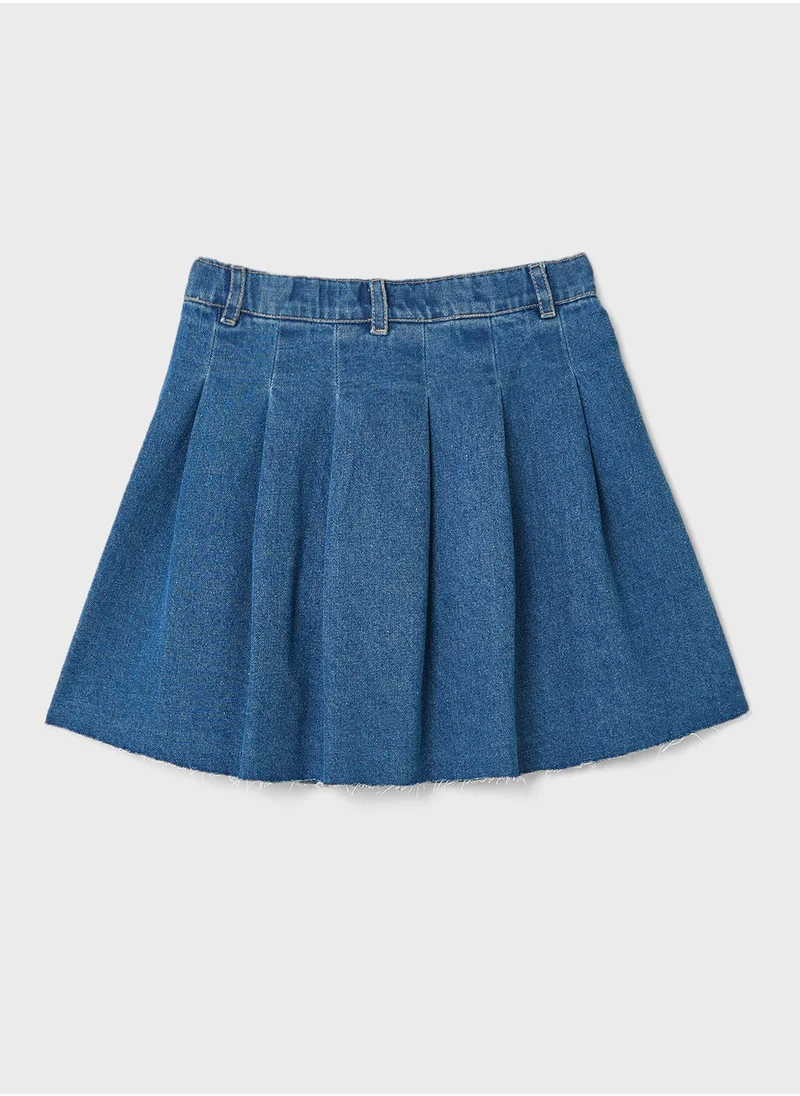 Vero Moda Girl Kids Denim Pleated High Waist Skirt