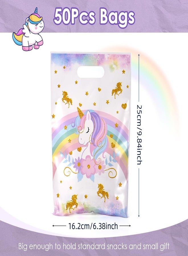HappFestiv 50 Pcs Unicorn Party Favor Bags with Handles - Plastic Treat Bags for Candy & Small Gifts, Bulk Supplies for Wedding Baby Shower Goodie Bags, Holiday Gift Bags for Thanksgiving Halloween Christmas New Years, Birthday Party Decorations - Image 2