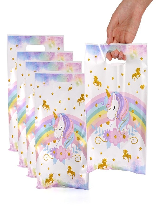 HappFestiv 50 Pcs Unicorn Party Favor Bags with Handles - Plastic Treat Bags for Candy & Small Gifts, Bulk Supplies for Wedding Baby Shower Goodie Bags, Holiday Gift Bags for Thanksgiving Halloween Christmas New Years, Birthday Party Decorations - Image 1