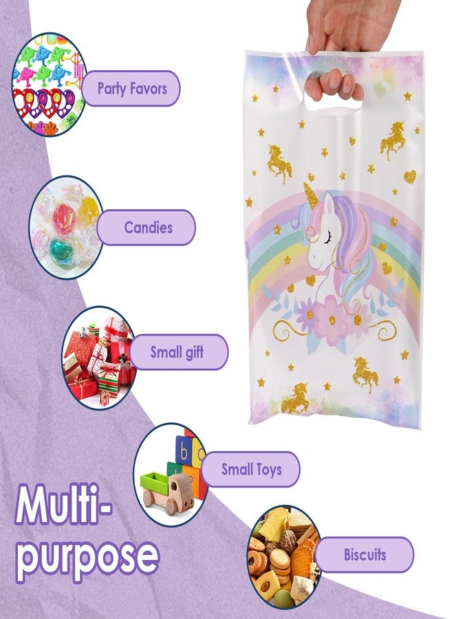 HappFestiv 50 Pcs Unicorn Party Favor Bags with Handles - Plastic Treat Bags for Candy & Small Gifts, Bulk Supplies for Wedding Baby Shower Goodie Bags, Holiday Gift Bags for Thanksgiving Halloween Christmas New Years, Birthday Party Decorations - Image 3