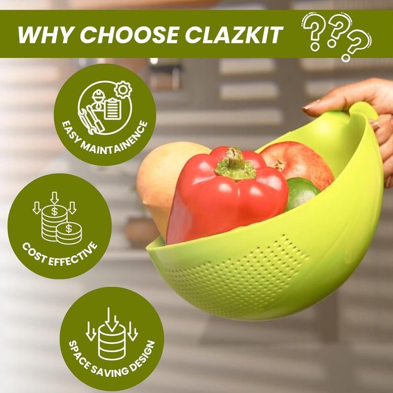 Clazkit مصفاة طعام كلا زكيت، سلة فواكه، مصفاة معكرونة، مصفاة خضروات، منخل مطبخ، وعاء غسيل، غير قابل ل��كسر، (قد يختلف اللون)، بلاستيك - 11.3 × 18 × 24.1 سنتيمتر - Image 5