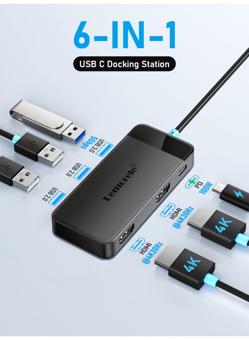 Lemorele TC122 USB-C 6-in-1 Hub with 4K HDMI & Gigabit LAN, USB-C Dock Station - Image 2
