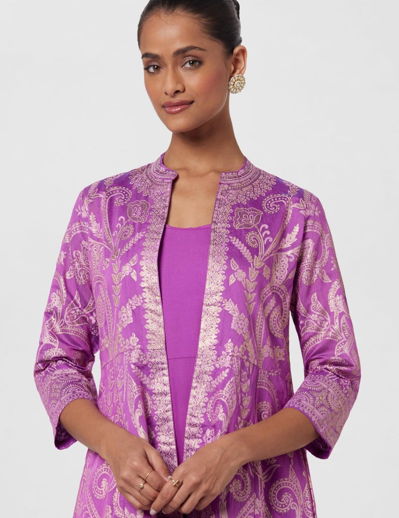 BIBA Women Printed Straight Mix and Match Ankle Length Dress(Festive 2187_Falsa_32) Purple - Image 4