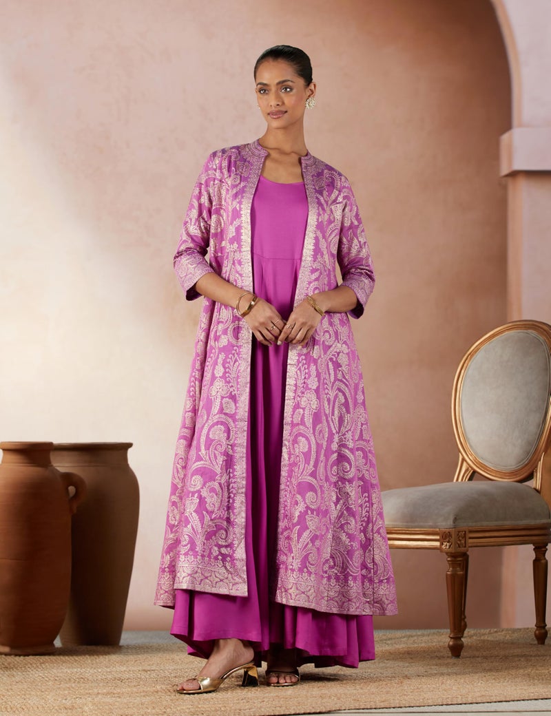 BIBA Women Printed Straight Mix and Match Ankle Length Dress(Festive 2187_Falsa_32) Purple - Image 2