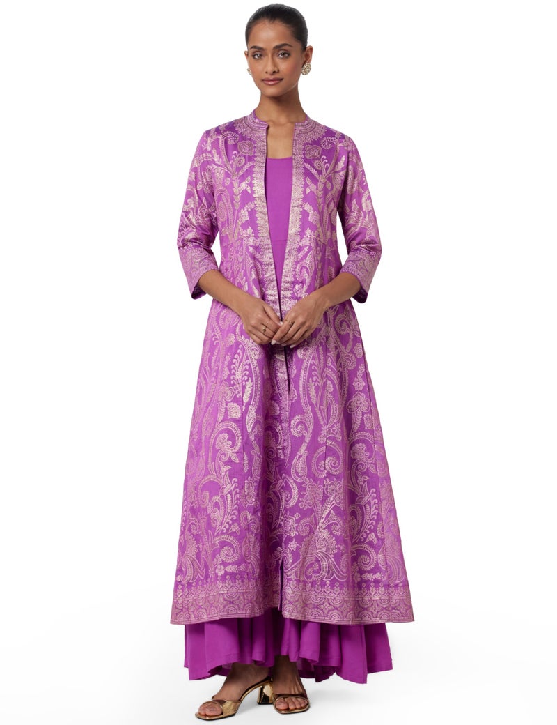 BIBA Women Printed Straight Mix and Match Ankle Length Dress(Festive 2187_Falsa_32) Purple - Image 1