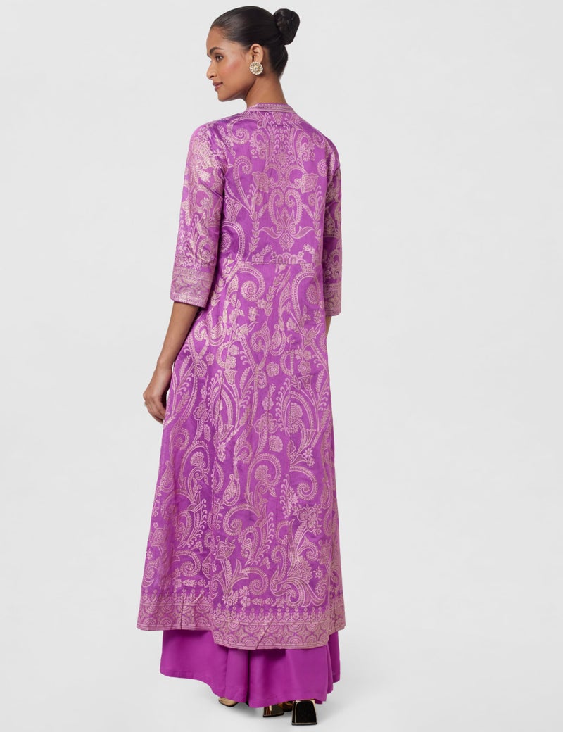 BIBA Women Printed Straight Mix and Match Ankle Length Dress(Festive 2187_Falsa_32) Purple - Image 3