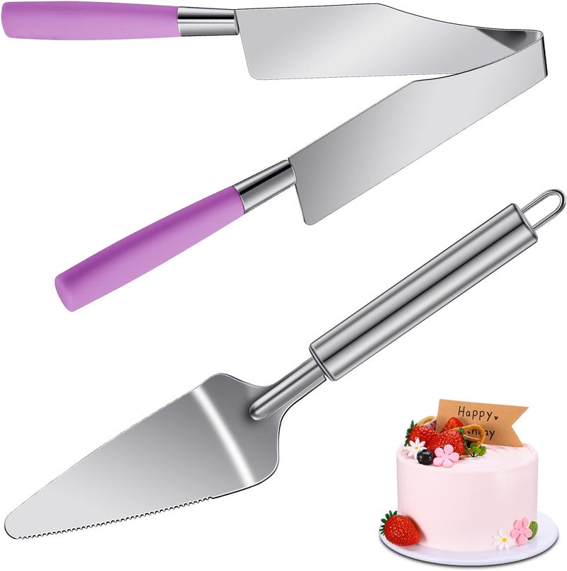 Cunhill 2 Pieces Cake Slicer Cutter Multi Function Stainless Steel Cake Spatula Server Set for Cakes Pie Desserts Pizza(Pink or Purple) - Image 1