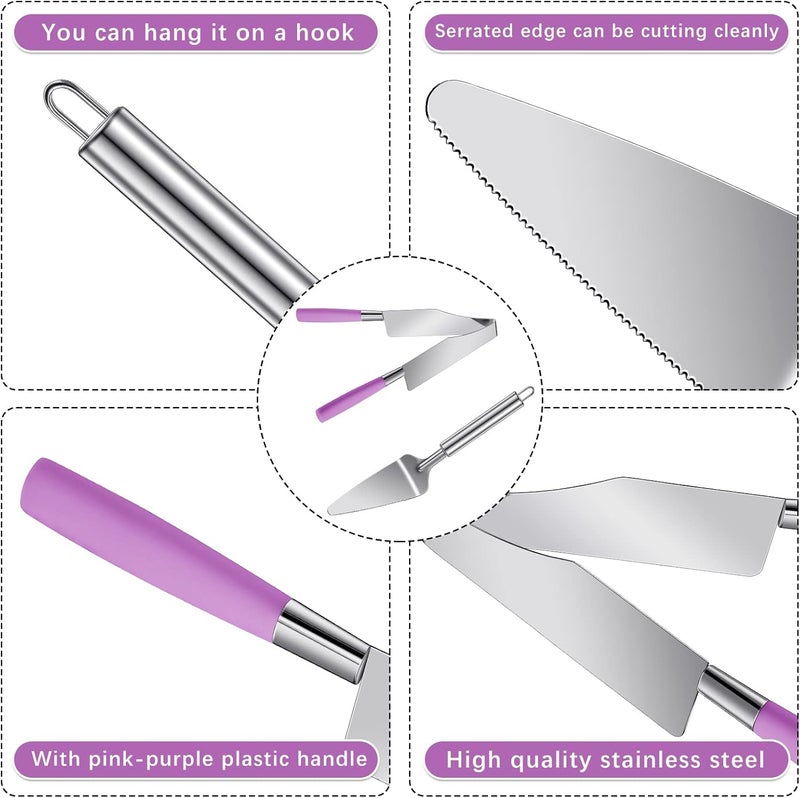 Cunhill 2 Pieces Cake Slicer Cutter Multi Function Stainless Steel Cake Spatula Server Set for Cakes Pie Desserts Pizza(Pink or Purple) - Image 3