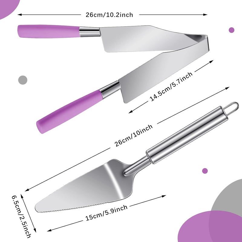 Cunhill 2 Pieces Cake Slicer Cutter Multi Function Stainless Steel Cake Spatula Server Set for Cakes Pie Desserts Pizza(Pink or Purple) - Image 2