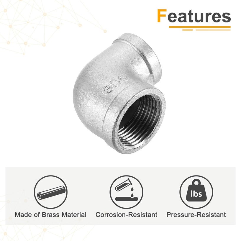 QUARKZMAN 1 Piece 3/4 Inch PT Female x 1/2 Inch PT Female 90 Degree Elbow Stainless Steel Water Pipe Fittings Air Hose PVC Pipe Cast - Image 3