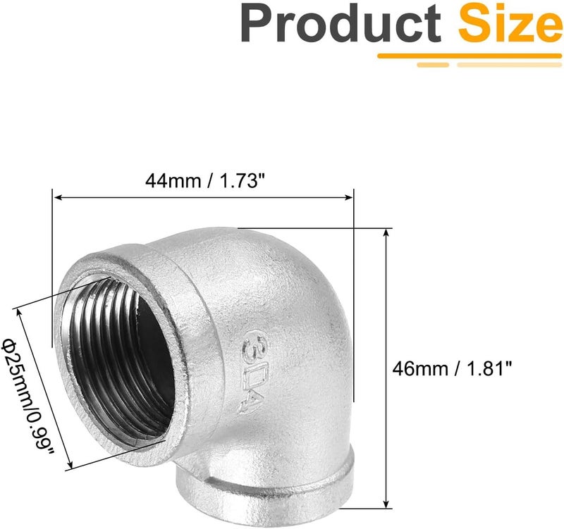 QUARKZMAN 1 Piece 3/4 Inch PT Female x 1/2 Inch PT Female 90 Degree Elbow Stainless Steel Water Pipe Fittings Air Hose PVC Pipe Cast - Image 2