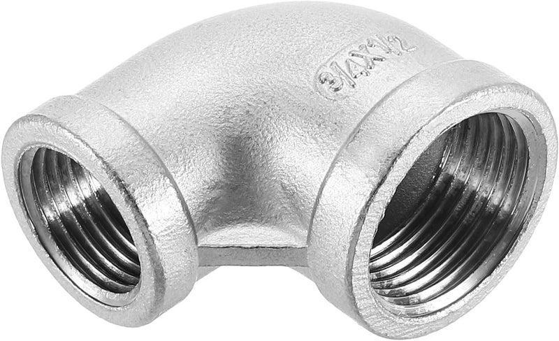 QUARKZMAN 1 Piece 3/4 Inch PT Female x 1/2 Inch PT Female 90 Degree Elbow Stainless Steel Water Pipe Fittings Air Hose PVC Pipe Cast - Image 1