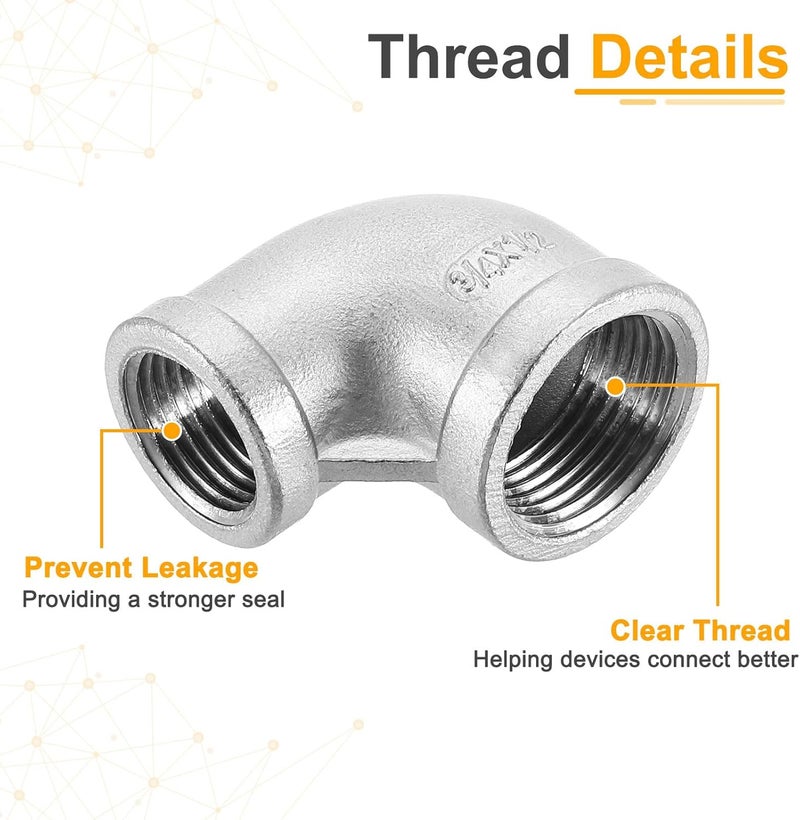 QUARKZMAN 1 Piece 3/4 Inch PT Female x 1/2 Inch PT Female 90 Degree Elbow Stainless Steel Water Pipe Fittings Air Hose PVC Pipe Cast - Image 4