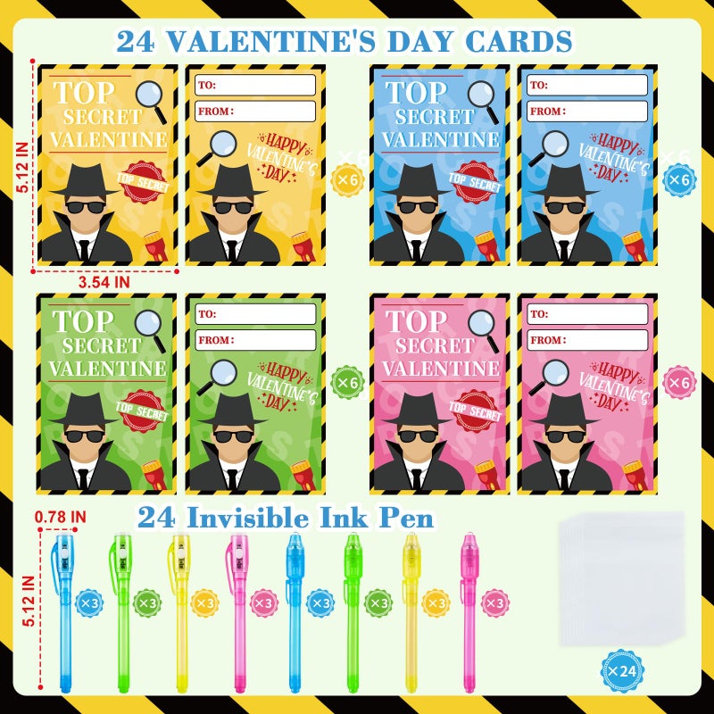Zirseng 24 Pack Valentines Invisi-Ble Ink Pens  Valentines Day Cards For Kids For Classroom Gifts Exchange Prize  Spy Pen Magic Gifts Valentine'S Party Favors Gift Exchange Rewards - Image 2