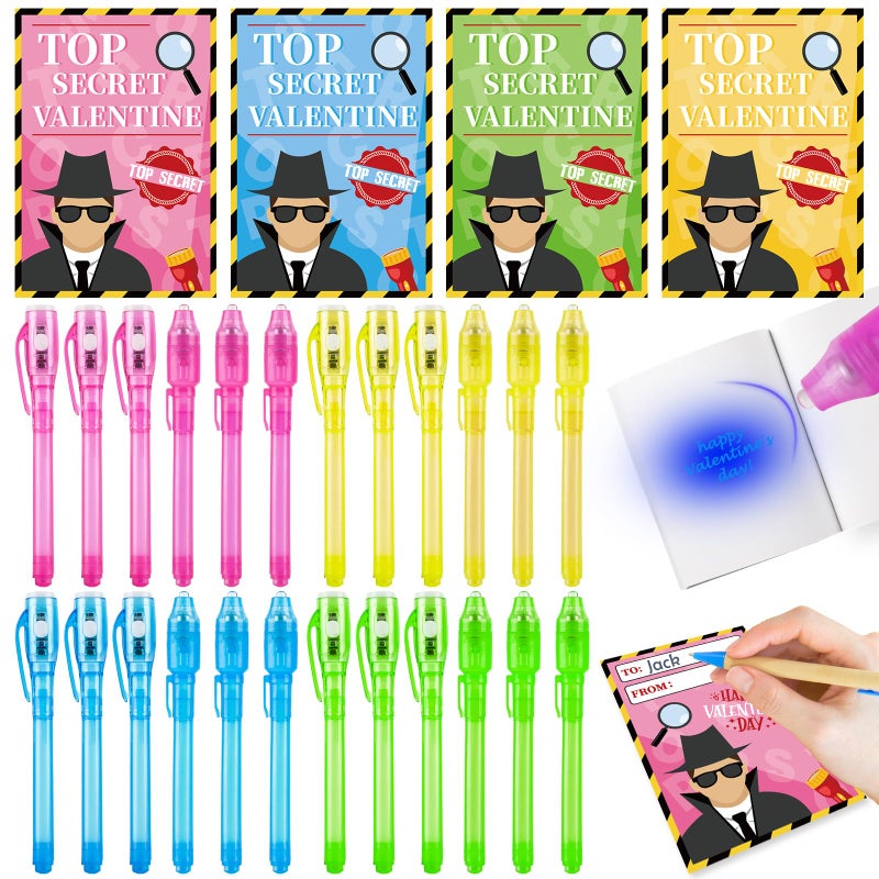 Zirseng 24 Pack Valentines Invisi-Ble Ink Pens  Valentines Day Cards For Kids For Classroom Gifts Exchange Prize  Spy Pen Magic Gifts Valentine'S Party Favors Gift Exchange Rewards - Image 1