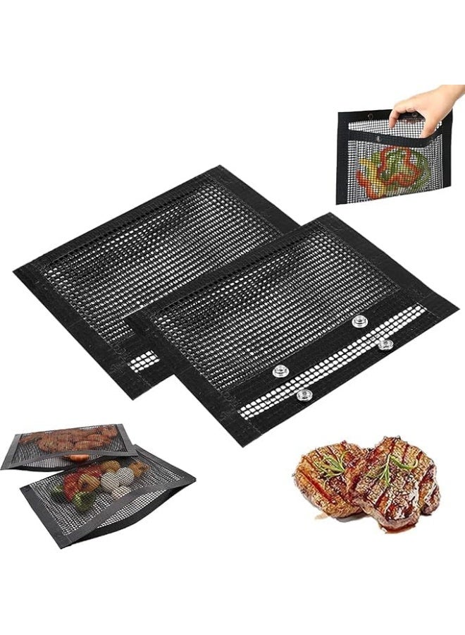 حصيرة شواء قابلة لإعادة الاستخدام وغير لاصقة - حقيبة شبكية لشواء السمك والخضراوات واللحوم، ملحق شواء مقاوم للحرارة، مقاس صغير 24×16 سم - Image 1