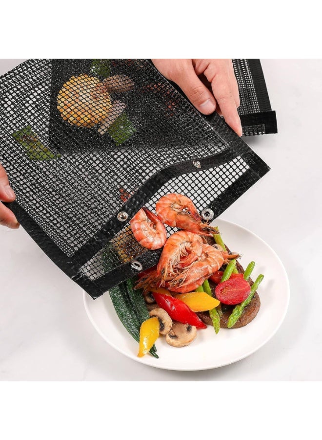 حصيرة شواء قابلة لإعادة الاستخدام وغير لاصقة - حقيبة شبكية لشواء السمك والخضراوات واللحوم، ملحق شواء مقاوم للحرارة، مقاس صغير 24×16 سم - Image 5
