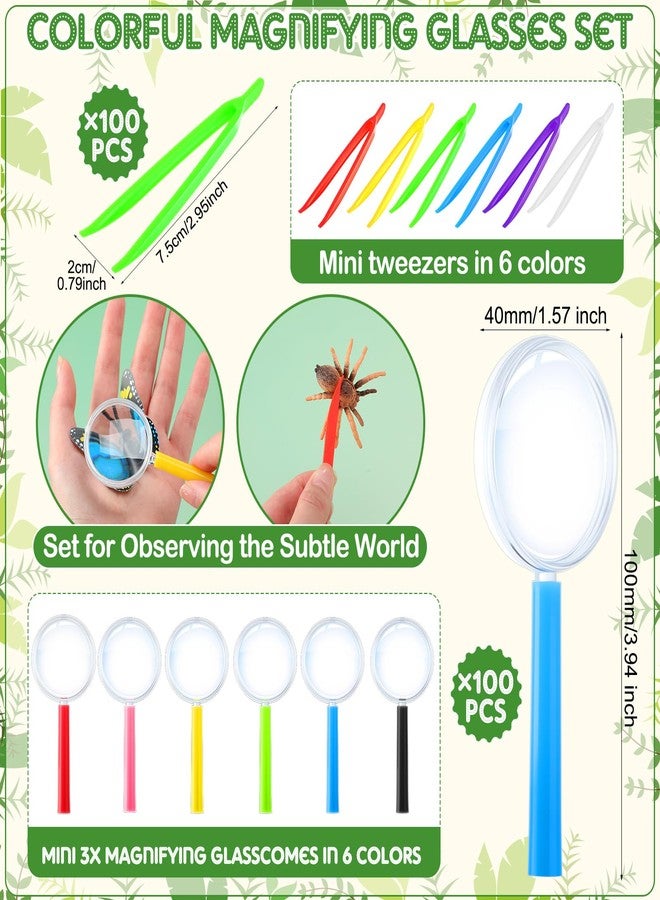 Kingdder 200 Pcs Operation Christmas Bulk 100 Plastic Mini Hand Lens 100 Fine Craft Tweezers Gifts Bags Stuffers Supplies for Operation Christmas Science Halloween Party Class DIY Jewelry - Image 2
