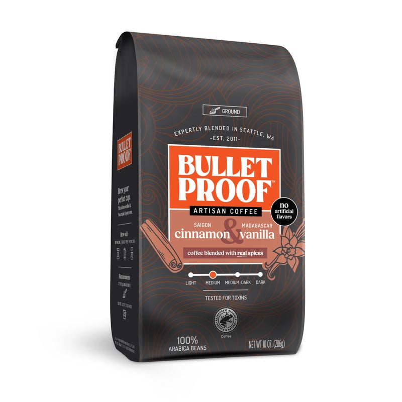 Bulletproof Cinnamon & Vanilla Flavored Ground Coffee, 10 Ounces, Medium Roast, Clean Coffee Tested for Toxins, No Artificial Flavors, 100% Arabica Beans - Image 1
